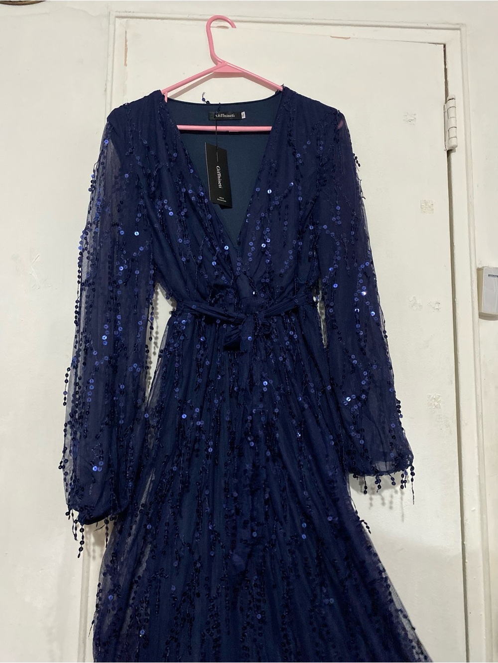 Forever 21 Navy Sequin Long-Sleeve Wrap Dress